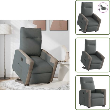 The Living Store Poltrona Alzapersona Reclinabile Elettrica Grigio Scuro Tessuto - Poltrona reclinabile