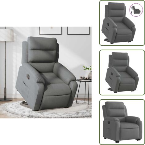 The Living Store Poltrona Alzapersona Reclinabile Elettrica Grigio Scuro Tessuto - Poltrona reclinabile elettrica