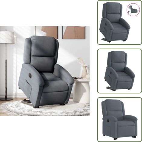 The Living Store Poltrona Alzapersona Reclinabile Elettrica Grigio Scuro Velluto - Poltrona reclinabile