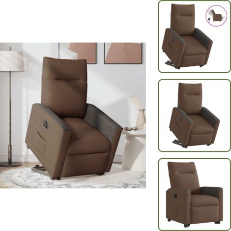 The Living Store Poltrona Alzapersona Reclinabile Elettrica Marrone Tessuto - Poltrona reclinabile
