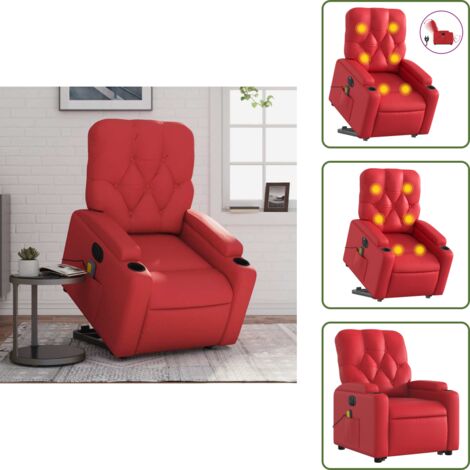 The Living Store Poltrona Alzapersona Reclinabile Elettrica Rossa in Similpelle - Poltrona reclinabile