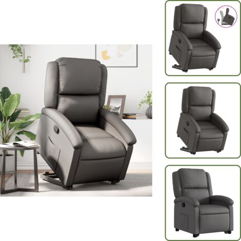 The Living Store Poltrona Alzapersona Reclinabile Grigia in Vera Pelle - Poltrona reclinabile