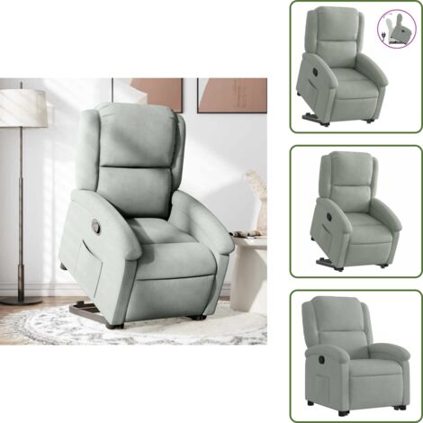 The Living Store Poltrona Alzapersona Reclinabile Grigio Chiaro in Velluto - Poltrona reclinabile