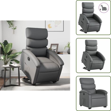 The Living Store Poltrona Alzapersona Reclinabile Grigio in Similpelle - Poltrona reclinabile