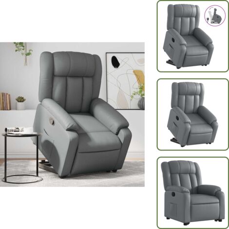 The Living Store Poltrona Alzapersona Reclinabile Grigio in Similpelle - Poltrona reclinabile