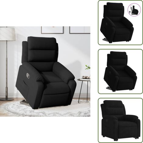 The Living Store Poltrona Alzapersona Reclinabile Nera in Velluto - Poltrona reclinabile