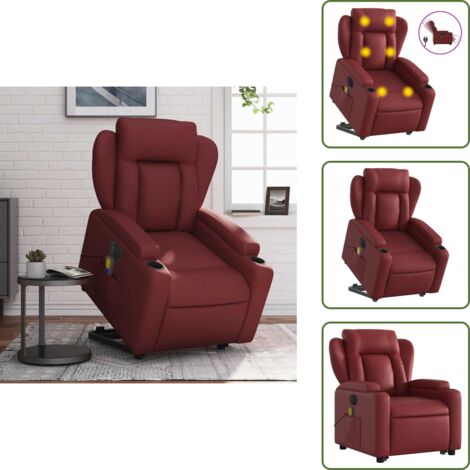 The Living Store Poltrona Alzapersona Reclinabile Rosso Vino in Similpelle - Poltrona reclinabile