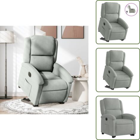The Living Store Poltrona Alzapersona Reclinante Elettrica Grigio Chiaro Velluto - Poltrona reclinante elettrica