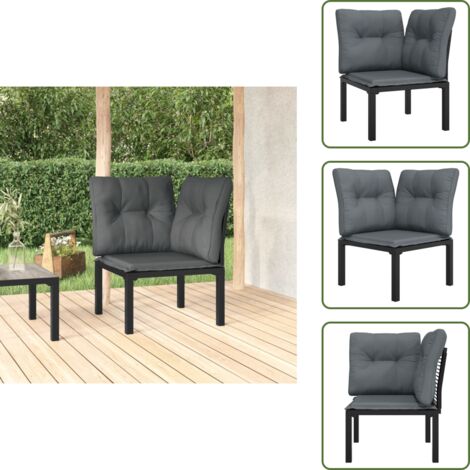 The Living Store Poltrona Angolare Giardino con Cuscini Polyrattan Nero e Grigio - Poltrona angolare