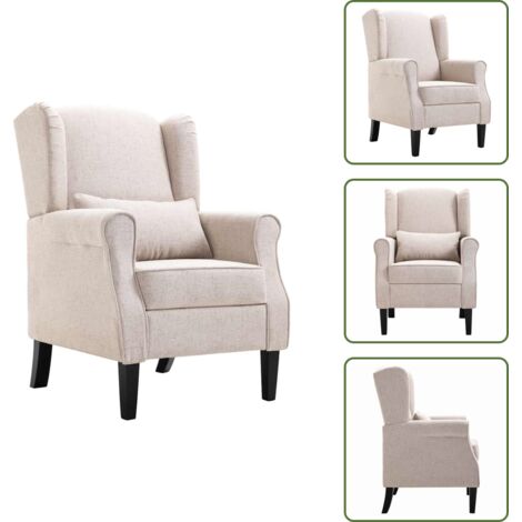 The Living Store Poltrona Beige in Tessuto - Poltrona in legno