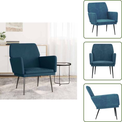 The Living Store Poltrona Blu 62x79x79 cm Velluto - Seduta confortevole