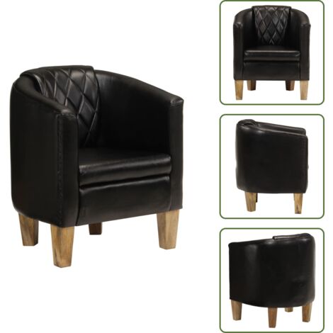 The Living Store Poltrona Cabriolet Nera in Vera Pelle - Seduta in vera pelle