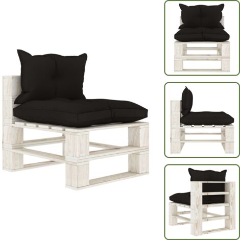 The Living Store Poltrona Centrale da Giardino Pallet con Cuscini Neri in Legno - Poltrona da patio