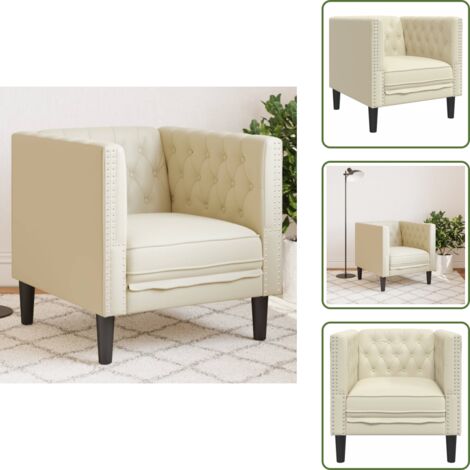 The Living Store Poltrona Chesterfield Crema in Ecopelle - Poltrona in Ecopelle