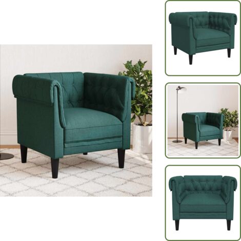 The Living Store Poltrona Chesterfield Verde Scuro in Tessuto - Poltrona verde scuro