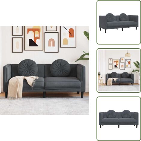 The Living Store Poltrona con Cuscini a 2 Posti Grigio Scuro in Velluto - Poltrona in velluto