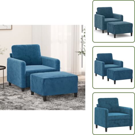 The Living Store Poltrona con Poggiapiedi Blu 60 cm in Velluto - Seduta in velluto