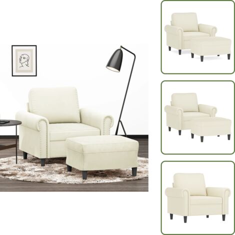 The Living Store Poltrona con Poggiapiedi Crema 60 cm in Velluto - Seduta in velluto