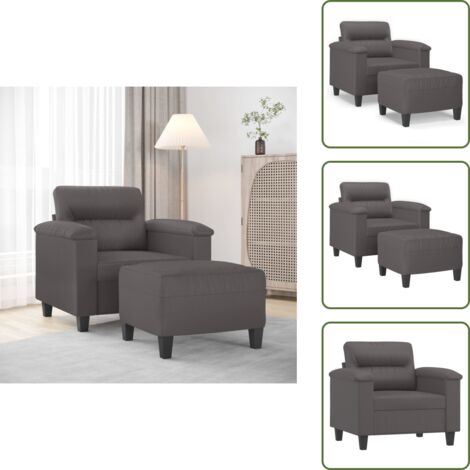 The Living Store Poltrona con Poggiapiedi Grigio 60 cm in Similpelle - Divano con poggiapiedi