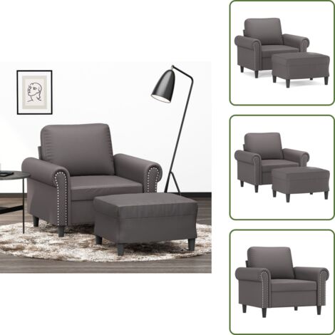 The Living Store Poltrona con Poggiapiedi Grigio 60 cm in Similpelle - Poltrona grigia