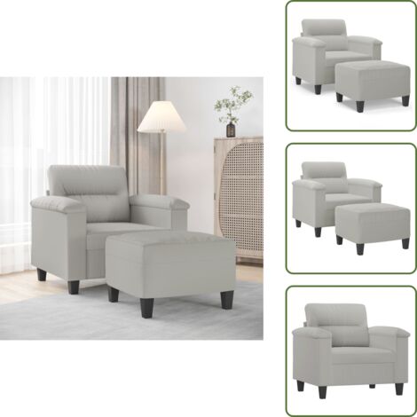 The Living Store Poltrona con Poggiapiedi Grigio chiaro 60 cm Tessuto Microfibra - Divano con poggiapiedi
