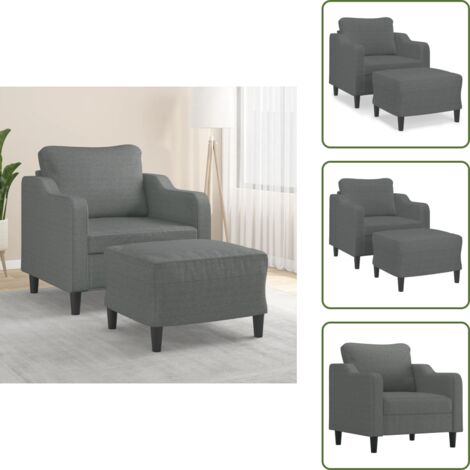 The Living Store Poltrona con Poggiapiedi Grigio Scuro 60 cm in Tessuto - Divano con poggiapiedi