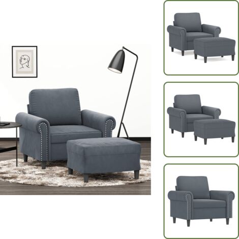 The Living Store Poltrona con Poggiapiedi Grigio Scuro 60 cm in Velluto - Poltrona in velluto