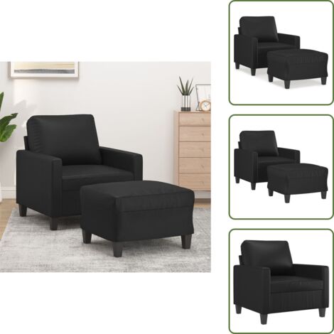 The Living Store Poltrona con Poggiapiedi Nero 60 cm in Similpelle - Divano con poggiapiedi