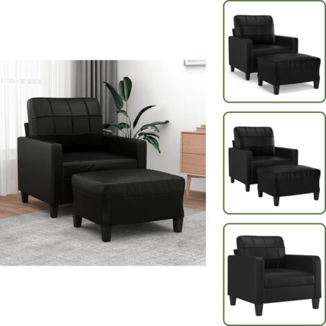 The Living Store Poltrona con Poggiapiedi Nero 60 cm in Similpelle - Divano con poggiapiedi
