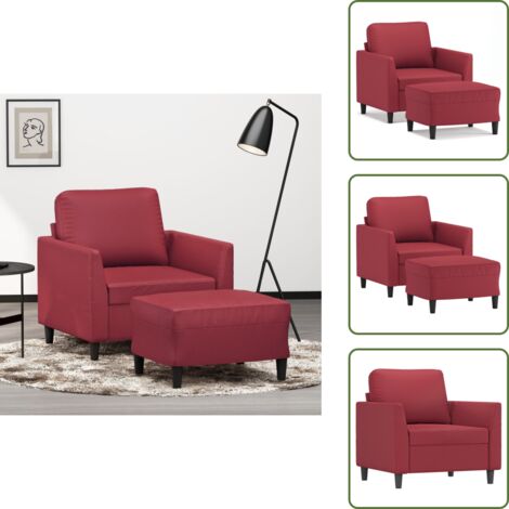 The Living Store Poltrona con Poggiapiedi Rosso Vino 60 cm in Similpelle - Poltrona in similpelle