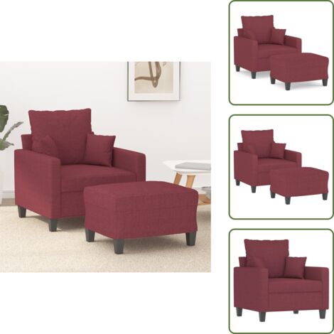 The Living Store Poltrona con Poggiapiedi Rosso Vino 60 cm in Tessuto - Poltrona con poggiapiedi rossa