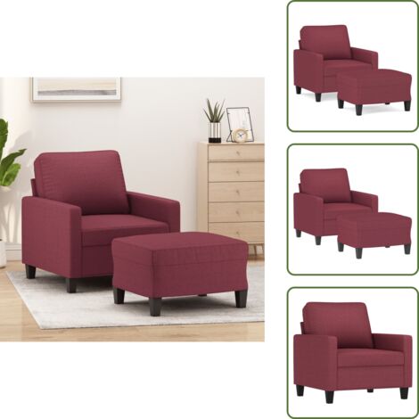 The Living Store Poltrona con Poggiapiedi Rosso Vino 60 cm in Tessuto - Poltrona con poggiapiedi rossa