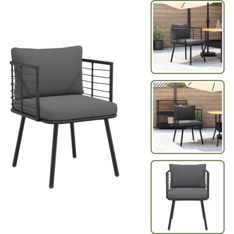 The Living Store Poltrona da Giardino con Cuscini in Polyrattan Nero - Seduta da esterno