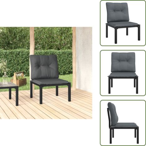 The Living Store Poltrona da Giardino con Cuscini Polyrattan Nero e Grigio - Poltrona da esterno