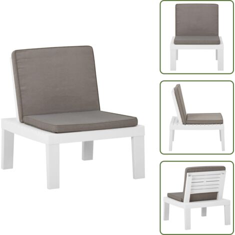 The Living Store Poltrona da Giardino con Cuscino in Plastica Bianca - Seduta da giardino