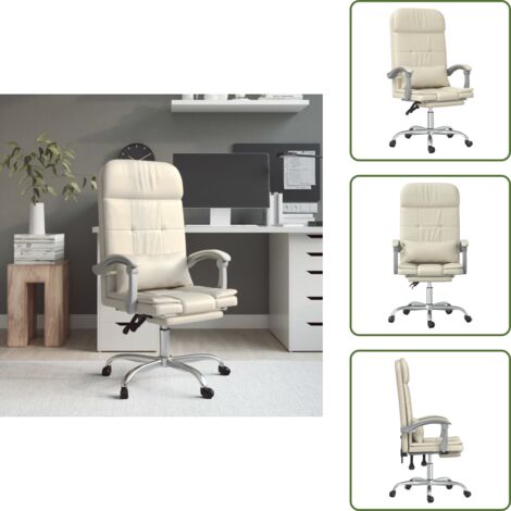 The Living Store Poltrona da Ufficio Massaggiante Reclinabile Crema Similpelle - Sedia reclinabile