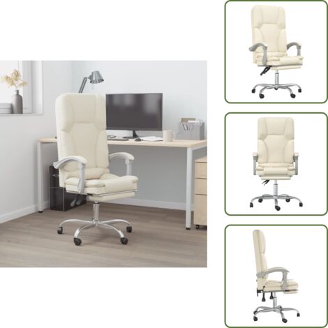 The Living Store Poltrona da Ufficio Massaggiante Reclinabile Crema Similpelle - Seduta reclinabile
