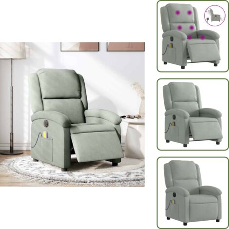 The Living Store Poltrona Elettrica Massaggi Reclinabile Grigio Chiaro Velluto - Massaggio