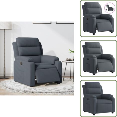 The Living Store Poltrona Elettrica Reclinabile Grigio Scuro in Vera Pelle - Seduta elettrica