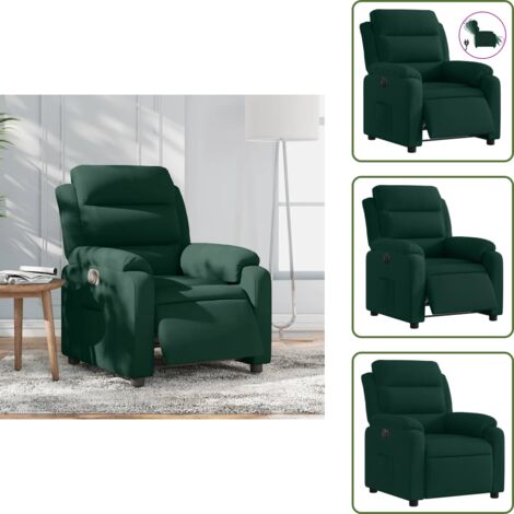 The Living Store Poltrona Elettrica Reclinabile Verde Scuro in Vera Pelle - Poltrona in vera pelle