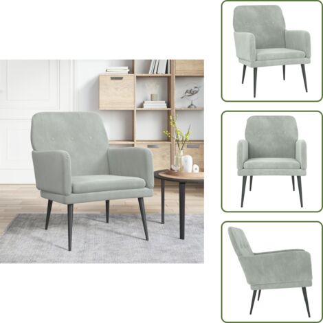 The Living Store Poltrona Grigio Chiaro 62x79x79 cm Velluto - Seduta confortevole