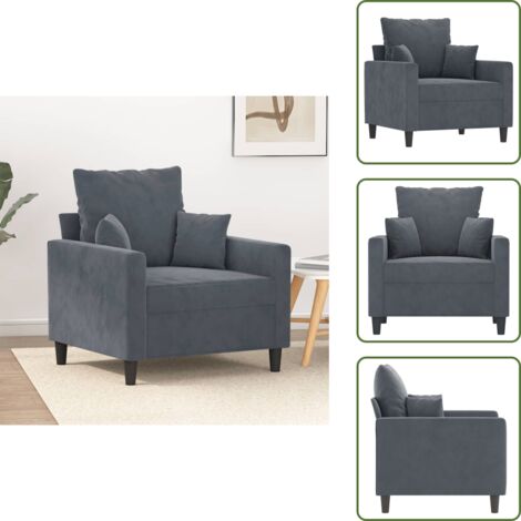 The Living Store Poltrona Grigio Scuro 60 cm Velluto - Poltrona in velluto