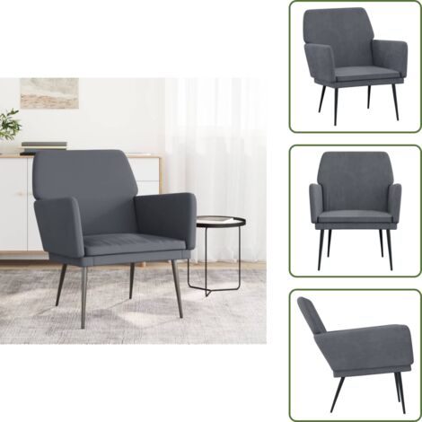 The Living Store Poltrona Grigio Scuro 62x79x79 cm Velluto - Seduta confortevole