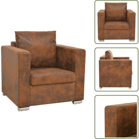The Living Store Poltrona Marrone 82x73x82 cm Similpelle Scamosciata - Poltrona in tessuto