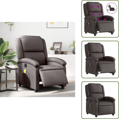 The Living Store Poltrona Massaggi Reclinante Elettrica Marrone Scuro Vera Pelle - Massaggio
