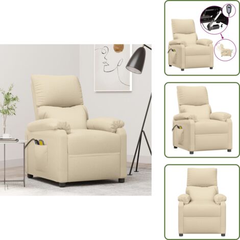 The Living Store Poltrona Massaggiante Elettrica Crema in Tessuto - Massaggio con vibrazione