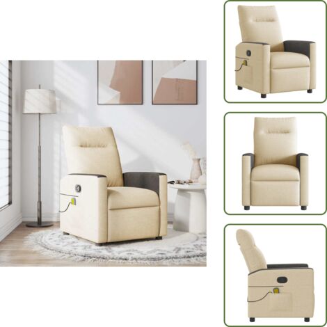 The Living Store Poltrona Massaggiante Reclinabile Crema in Tessuto - Reclinabile