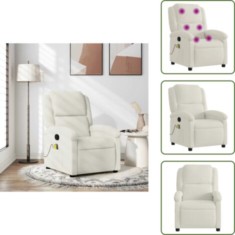 The Living Store Poltrona Massaggiante Reclinabile Crema in Velluto - Reclinazione