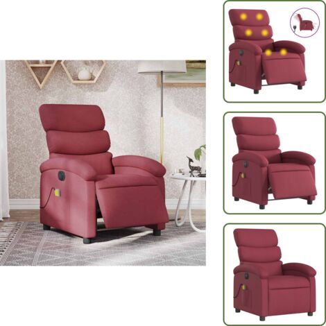 The Living Store Poltrona Massaggiante Reclinabile Elettrica Rosso Vino Tessuto - Reclinazione elettrica
