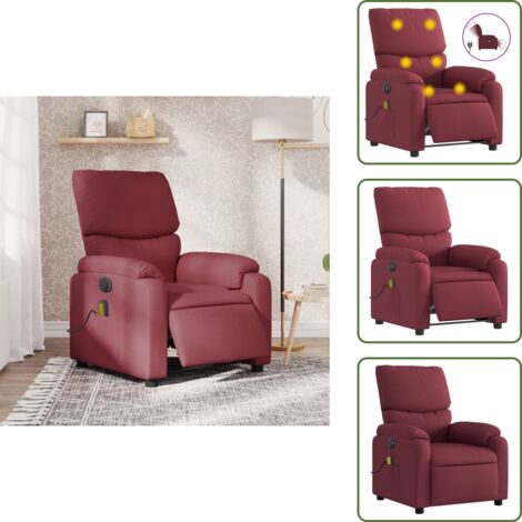 The Living Store Poltrona Massaggiante Reclinabile Elettrica Rosso Vino Tessuto - Reclinazione elettrica